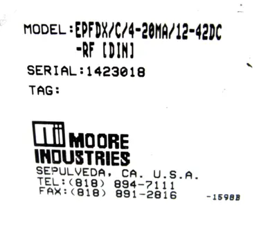 USED MOORE INDUSTRIES EPFDX/C/4-20MA/12-42DC-RF ISOLATOR EPFDXC420MA1242DCRF