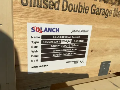 New SDLANCH 25’ x 33’ Double Garage Metal Shed, Model SDLC2533FT, 292” Wide x 386” Long x 148” Tall ...