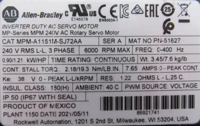 NEW MPM-A1151M-SJ72AA SERVO MOTOR MP SERIES MPMA1151MSJ72AA NEW SURPLUS