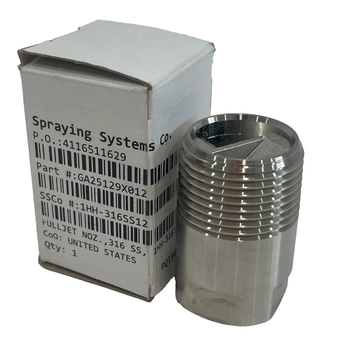 NEW SPRAYING SYSTEMS 1HH-316 SS12 FULLJET NOZZLE GA25129X012