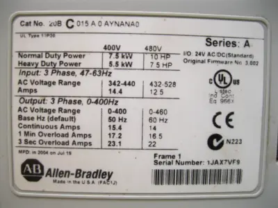 USED Allen-Bradley 20B-C015A0AYNANA0