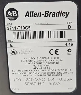 Allen Bradley 2711-T10G9 Ser D PanelView 1000 (BIN123)