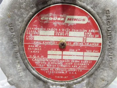 Crouse Hinds EMS32121-5 Explosion and Dust Ignition Proof Mercury Switch Used