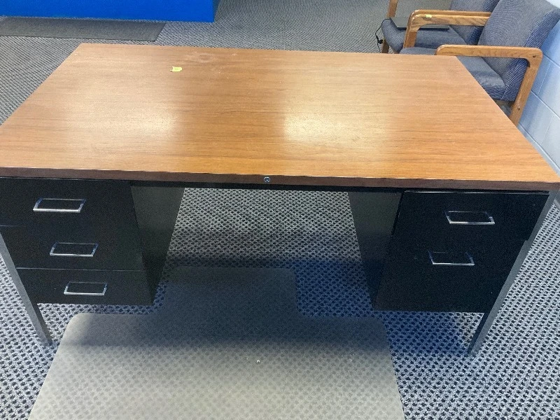 Metal office desk with wood top