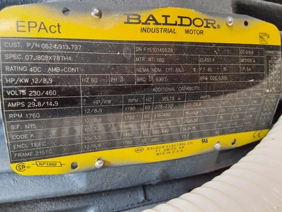 BALDOR 0624.913.737 - 07J808X787H4 INDUSTRIAL MOTOR WITH SPARE PARTS 12/8.9HP 1760RPM 3PH 60HZ 215TC