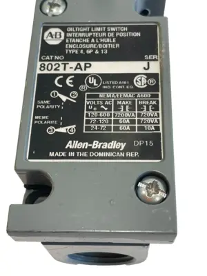 ALLEN BRADLEY 802T-AP LIMIT SWITCH SER J 802TAP NEW, SURPLUS