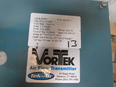 Tek-Air T-PVT2211-1412 Vortek Airflow Transmitter Valve 14"x12" 0-2900 CFM