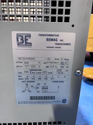 BEMAG TRANSFORMER 30KVA (600V- 208/120V)