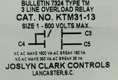 NEW JOSLYN CLARK KTM31-13 OVERLOAD RELAY SIZE 1 TYPE TM KTM3113