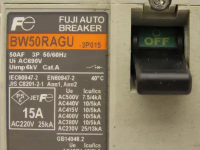 Fuji BW50RAGU3P015 3-Pole Auto Circuit Breaker 15A 500V 3Ph Molded Case Lot of 2