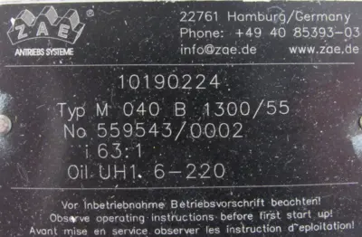 NEW ZAE 10190224 GEAR REDUCER 63:1 M040B1300/55
