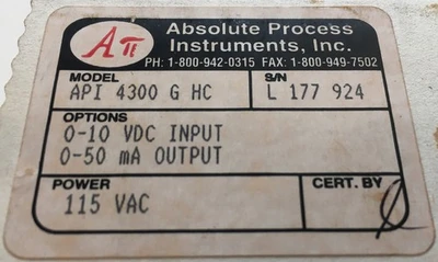 NEW Absolute  Process Instruments API 4300 G HC