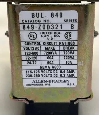 Used ALLEN-BRADLEY 849-Z0D321 Miscellaneous Equipment (Electrical & Power) | Surplus Asset Holdings #1189846