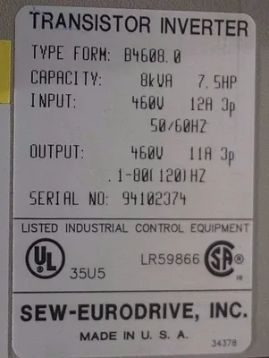 NEW SEW EURODRIVE B4608.0 MOVITRAC ADJUSTABLE AC MOTOR DRIVE 7.5 HP, B46080