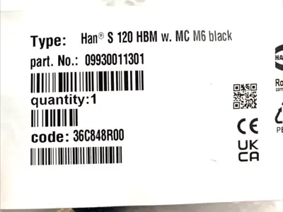 NEW HARTING HAN S 120 BULKHEAD HOUSING 1-POLE 120A 1500V M6 BOLT