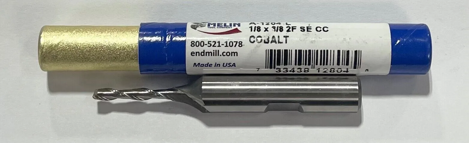Melin 1/8" Cobalt End Mill 2 Flute 3/8" Shank USA Made A-1204-L