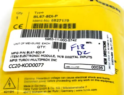 NEW TURCK BL67-8DI-P I/O MODULE BL678DIP