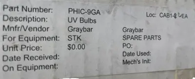 NEW GRAYBAR PHIC-9GA REPLACEMENT CELL UV BULB PHIC9GA