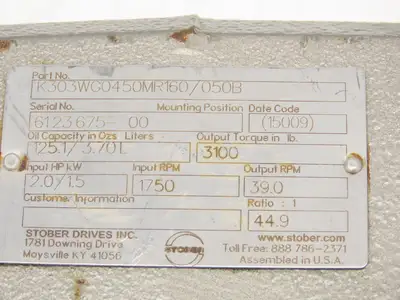 Stober K303WG0450MR160/050B Helical Gearbox 44.9 Reducer 39rpm 2Hp Hollow Shaft