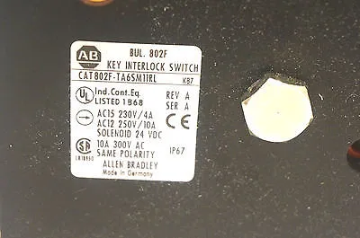 NEW ALLEN BRADLEY 802F-TA6SM11RL KEY INTERLOCK SWITCH SER.A REV.A 802FTA6SM11RL