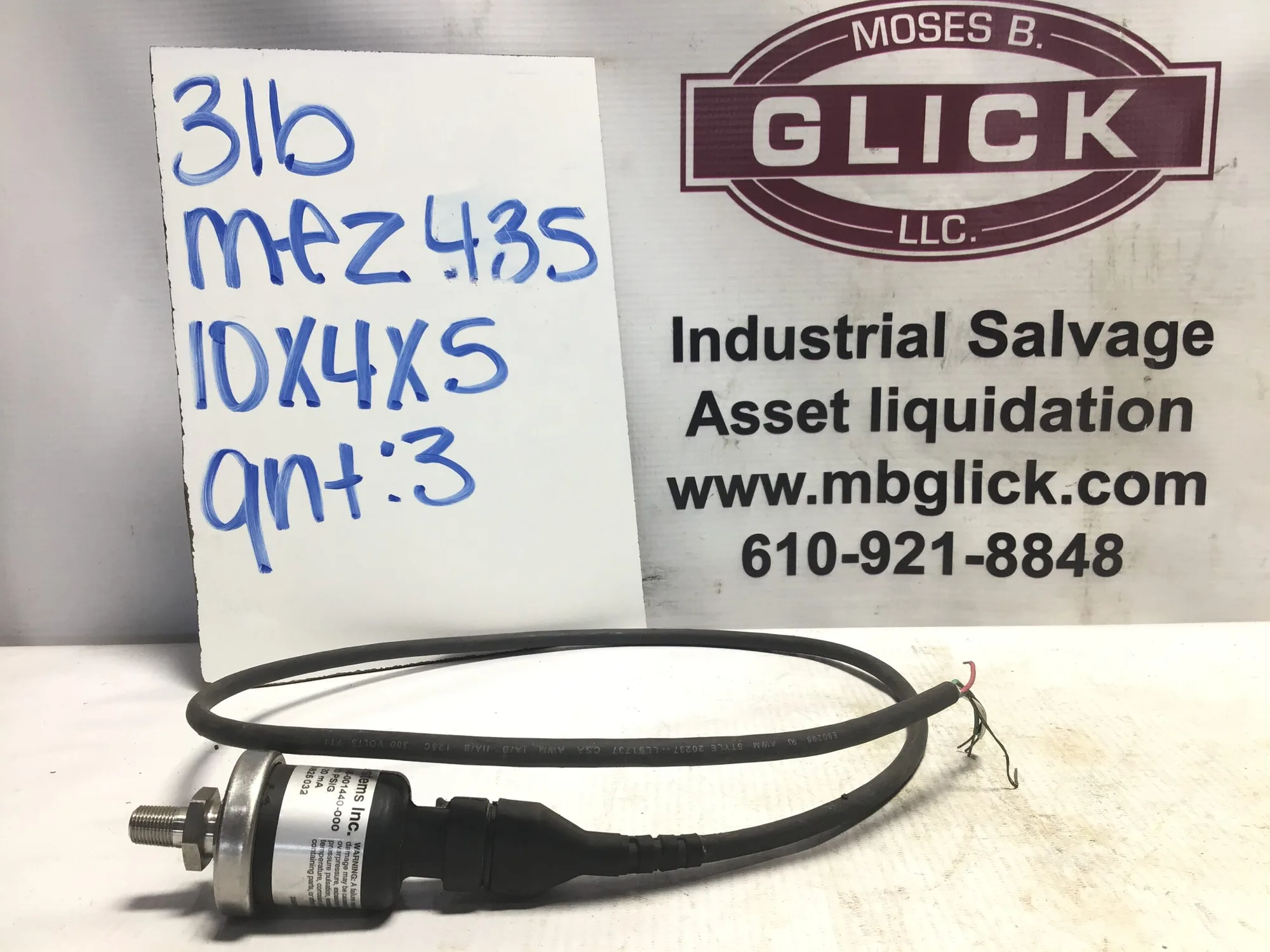 FES Systems 745-001440-000 Pressure Transducer 500 PSIG, 4-20mA