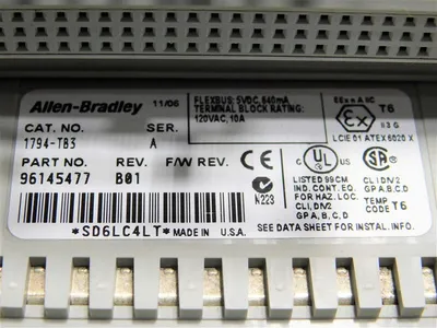 Allen Bradley 1794-TB3/A Flex I/O Terminal Base Rev. B01 Part No. 9614547 Used