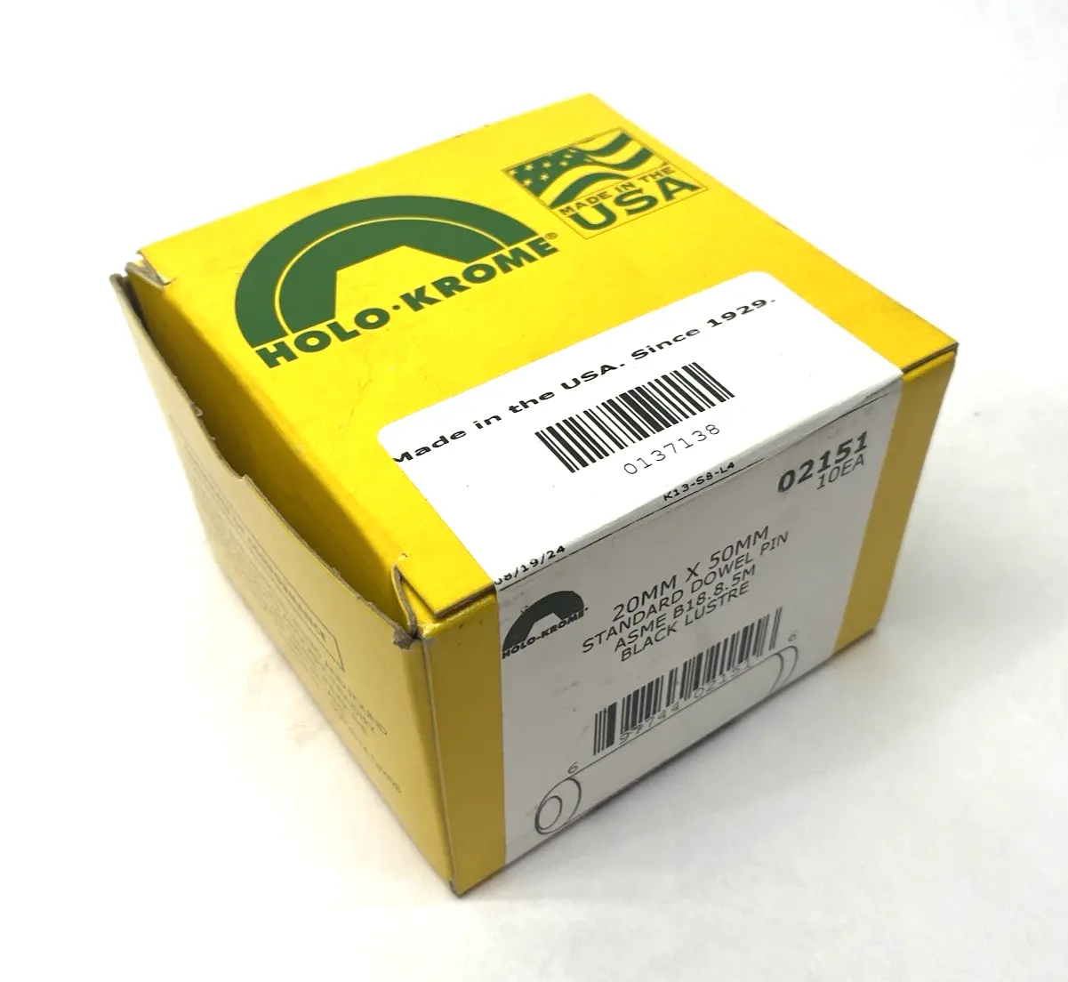 New | in-Stock HOLO-KROME 20mm x 50mm Standard Dowel Pin ASME B18.8.5M BOX OF 10 Pins Michigan US | Maverick Industrial Sales #1391675