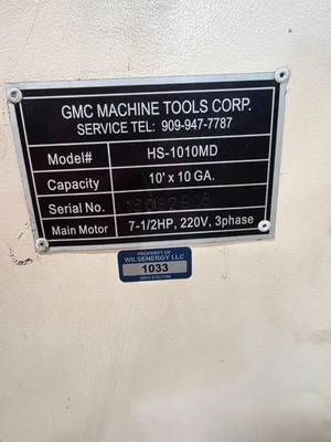 Used GMC HS-1010MD Power Squaring Shears (Gauge) California US | Sterling Machinery Exchange #1467184