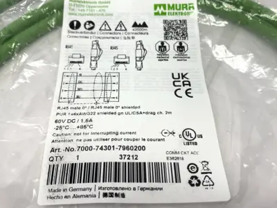 New | in-Stock Murrelektronik Double End Ethernet Cable, Male RJ45 4-Pole 2m Cable & Wire Michigan US | Maverick Industrial Sales #1460874