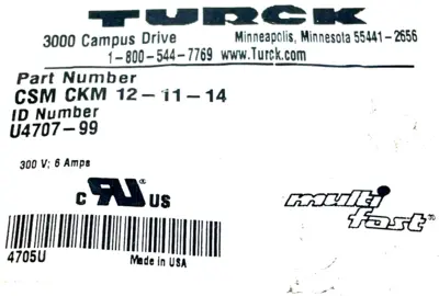 NEW TURCK CSM CKM 12-11-14 MOLDED CORDSET U4707-99 CSMCKM121114
