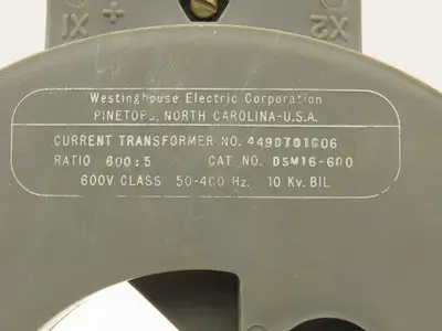 Westinghouse 449D701G06 Current Transformer 600:5 Ratio Body Class 50-400Hz