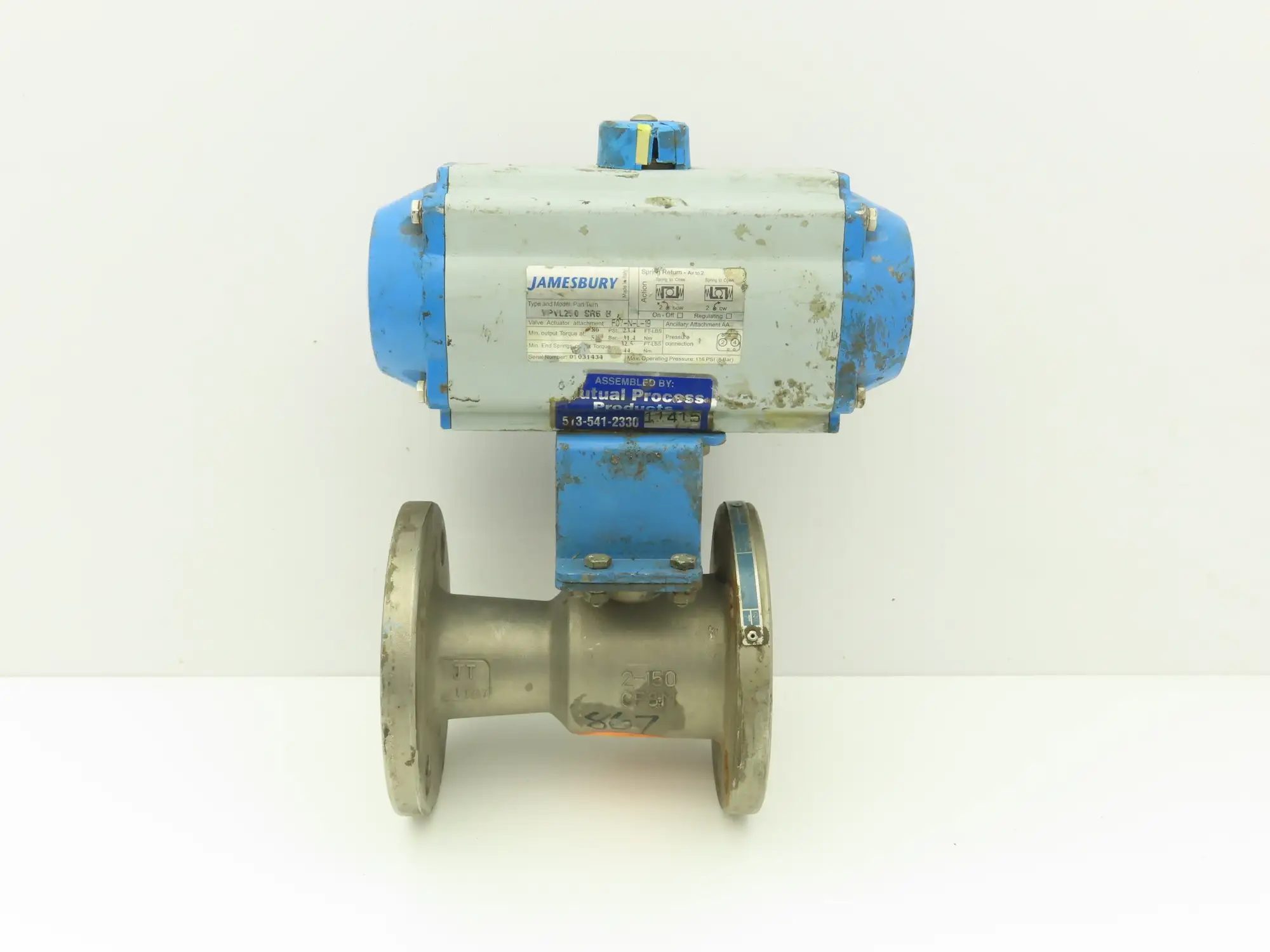 Jamesbury 2" 5150 31 3600 MT 316SS Ball Valve & Pneumatic Actuator VPVL250 SR6 B