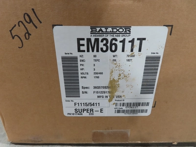 new surplus 3 hp Baldor Motor, 1760 rpm