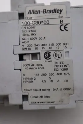 AB Allen-Bradley 100-C30*00 Series-B 600VAC Contactor STOCK H1194A
