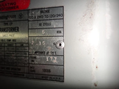 Westinghouse Single Phase, 5 KVA, 120x240, 120-240
