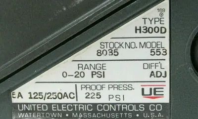 NEW UNITED ELECTRIC CONTROLS PRESSURE CONTROLLER