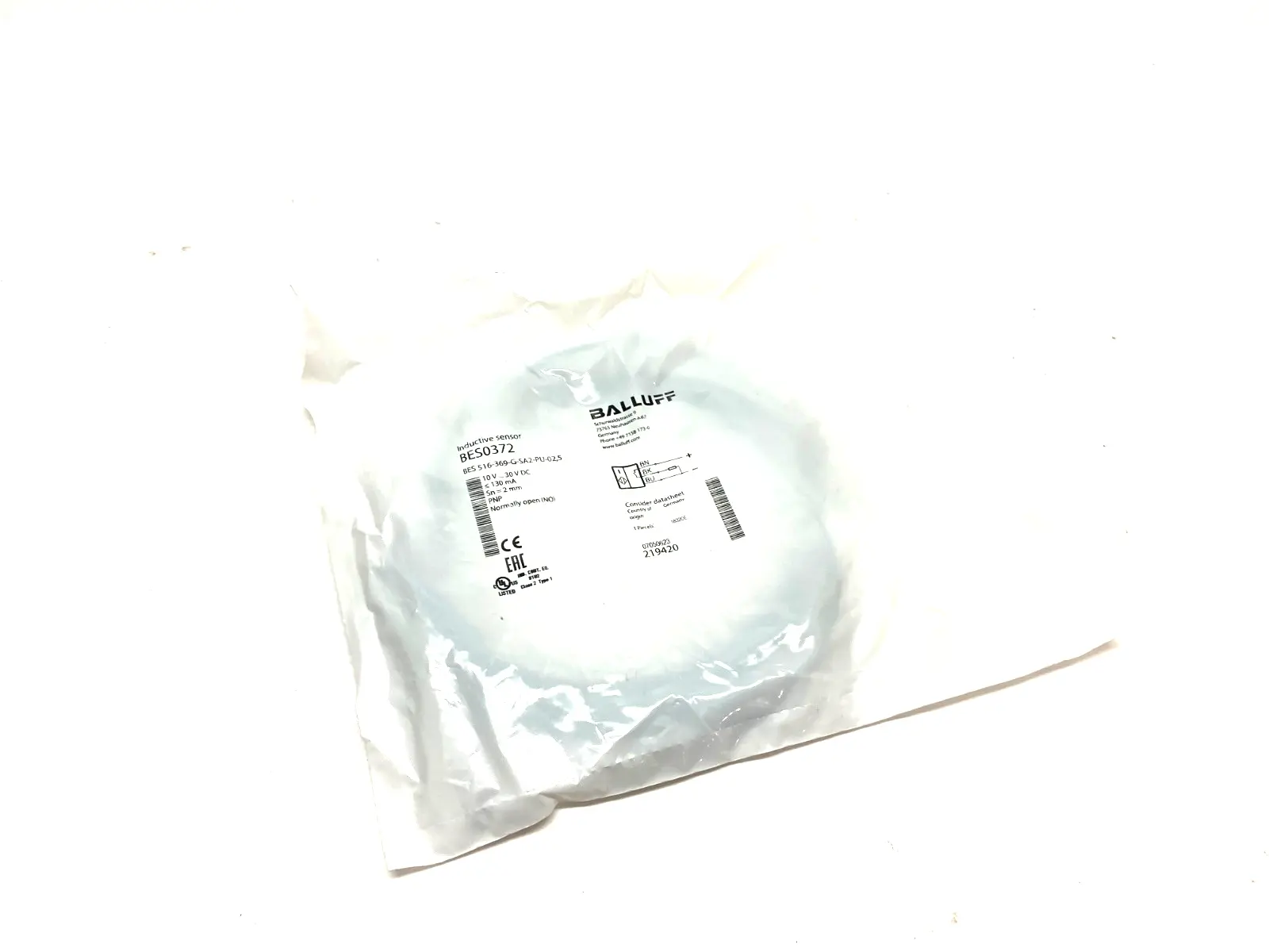 BES0372, BES 516-369-G-SA2-PU-02.5 | Balluff BES0372 Inductive Proximity Sensor BES 516-369-G-SA2-PU-02.5 - New