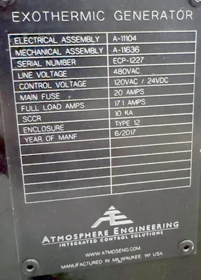 Used 2017 Atmosphere Engineering 4000 CFH Exothermic Atmosphere Generator Furnaces Michigan US | Heat Treat Equipment Co. #59821