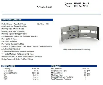Used 2021 CASCADE 100F-RDP-169 Forklift Attachments Pennsylvania US | Global Equipment International, LLC #1258262