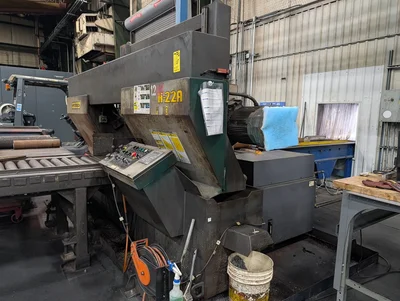 HydMech H-22A 22"x22" Horizontal Bandsaw (Blue roller conveyor in back of saw is excluded)