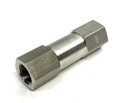 USED SWAGELOK STAINLESS STEEL POPPET CHECK VALVE, FIXED PRESSURE, 5PSI
