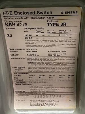 New | in-Stock SIEMENS NRH-421R Miscellaneous Equipment (Electrical & Power) Ohio US | Surplus Asset Holdings #1236194