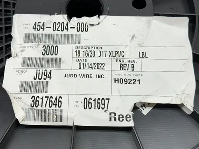 454-0204-000 | Judd Wire  18AWG 16/30 .017 XLPVC H09221 3000ft Spool 1780ft LEFT - New Other