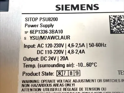 Used Siemens Power Supply 24V DC 20A DIN Rail, SITOP PSU8200 DIN Rail Power Supplies Michigan US | Maverick Industrial Sales #1401863