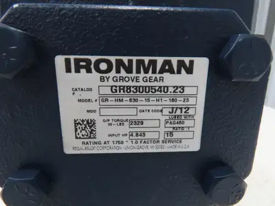 Grove Gear Ironman GR-HM-830-15-H1-180-23 Gearbox 15:1 Ratio 180TC Hollow Shaft