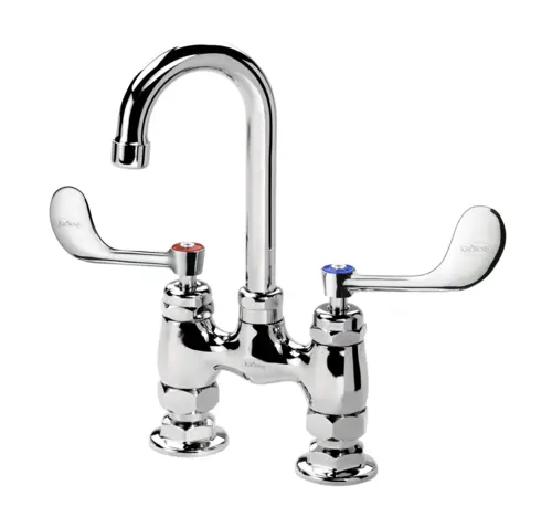 Krowne 15-425L-W-E2 Raised Deck Mount Faucet w/ 3 1/2" Gooseneck Spout & Wrist Action Handles - 4" Centers, 0.5 GPM