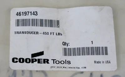 COOPER/ROTOR TOOLS 4619-7143 TRANSDUCER 450 FT. LBS, 700 OHMS, 46197143