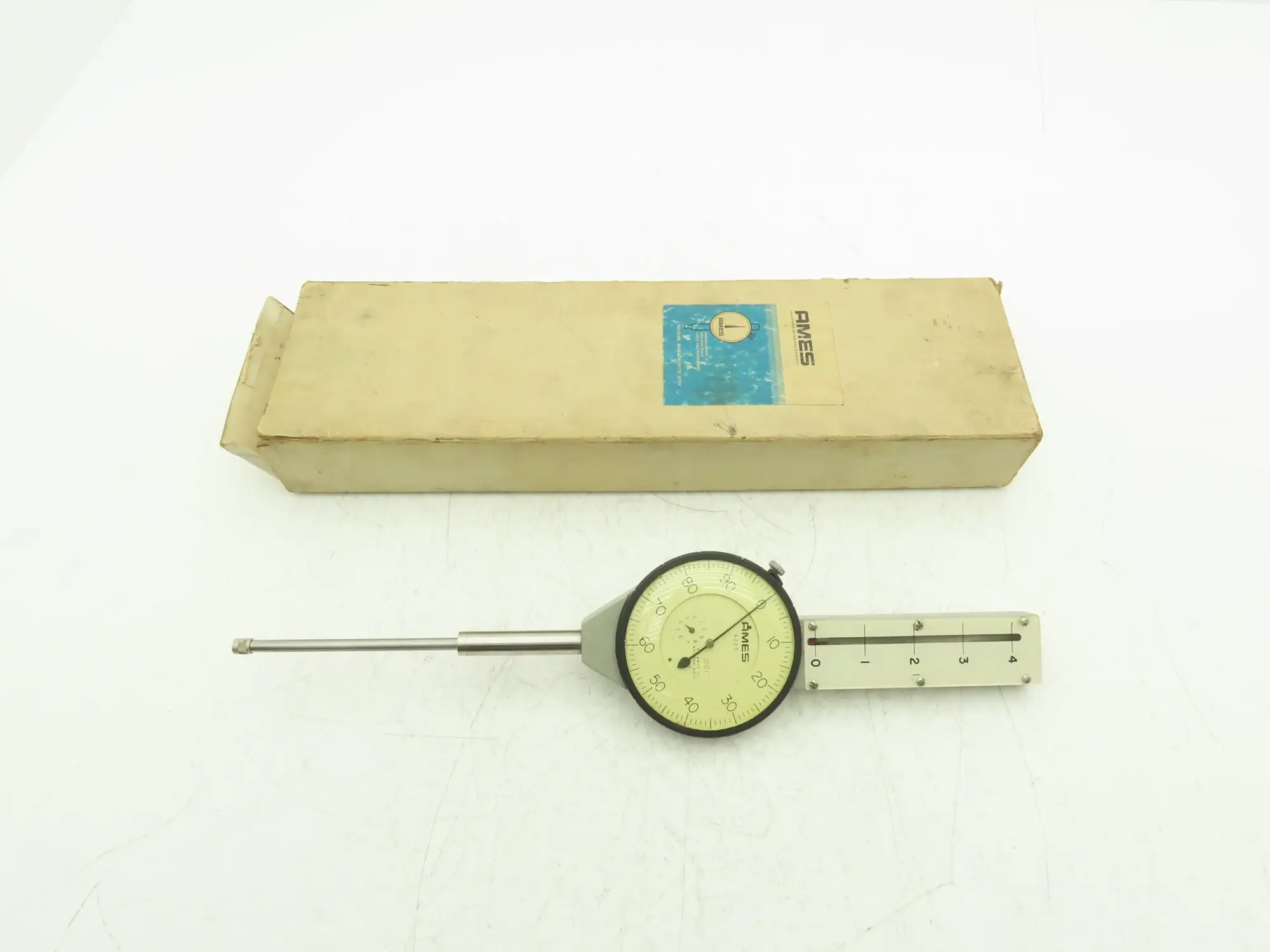 Ames 4224 Vintage Dial Indicator Gage 0-100 Dial 4" Range .001"