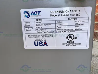 Used ACT Q4-48-160-480  QUANTUM FORKLIFT BATTERY CHARGER 480 VAC, 65 VDC, 3 PHASE Battery Chargers California US | Equipment Lab #1232038