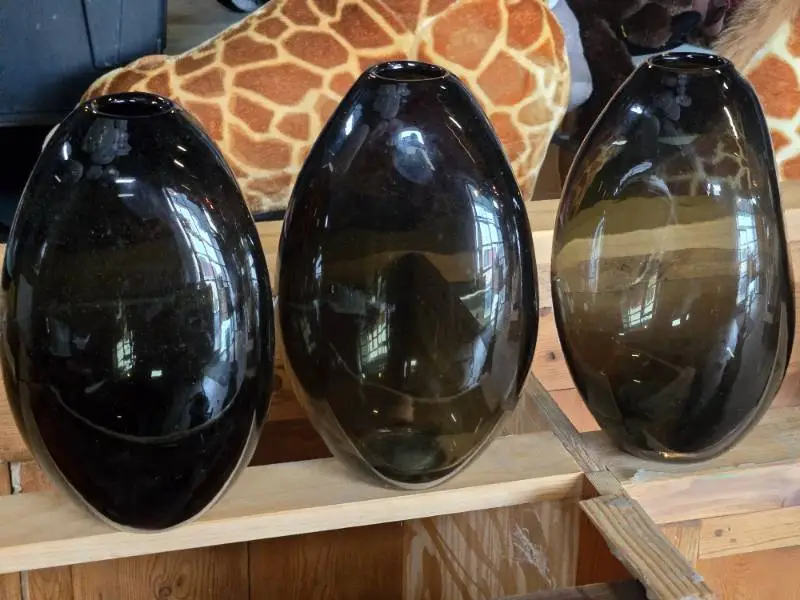 Lot of (3) Glass Table Vases by Holmegaard 6" x 12" (smoked) (tear drop)